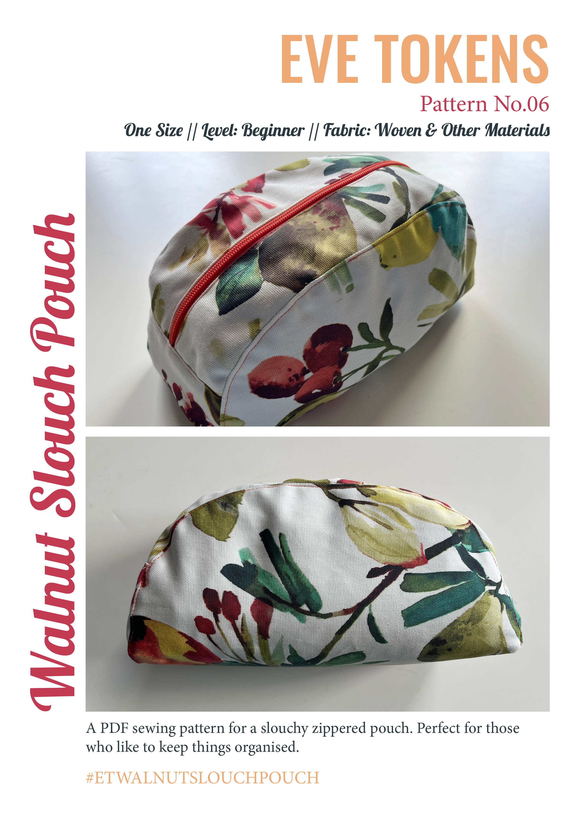 Sewing pattern cover of Walnut Slouch Pouch